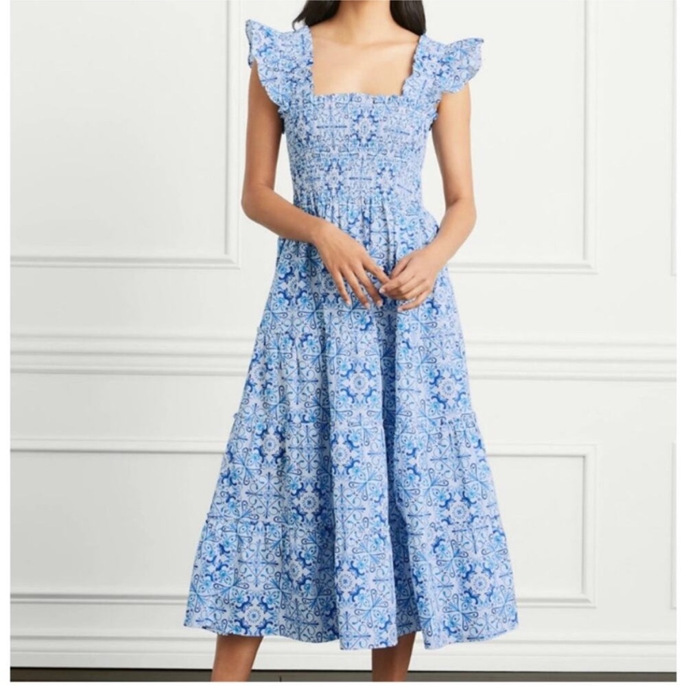 Hill House Blue & White Smocked Midi Dress